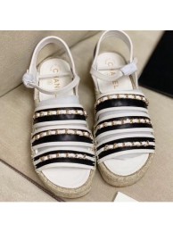 Copy Chanel Chain Lambskin Espadrilles Sandals White/Black 2020 AQ03873