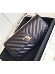 Copy Chanel Chevron Trendy CC Wallet On Chain Flap Bag Black 2018 AQ01881