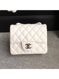 Copy Chanel Classic Flap Mini Bag A1115 in Lambskin Leather White with Silver Hardware AQ02235