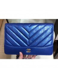 Copy Chanel Glittered Aged Calfskin Gabrielle Wallet On Chain WOC Bag Chevron Blue 2019 AQ02315