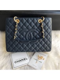 Copy Chanel Grained Calfskin Grand Shopping Tote GST Bag Navy Blue/Gold Collection AQ02152