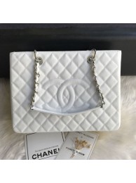 Copy Chanel Grained Calfskin Grand Shopping Tote GST Bag White/Silver Collection AQ03484