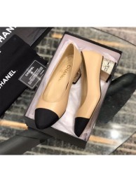 Copy Chanel Heel 4cm Lambskin/Grosgrain Pumps G34906 apricot/Black 2019 AQ03169