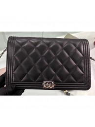 Copy Chanel Lambskin Boy Wallet On Chain WOC Bag A80387 Black/Silver AQ04072