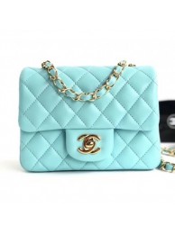 Copy Chanel Lambskin Mini Classic Flap Bag A01115 Light Blue With Gold Hardware AQ02519