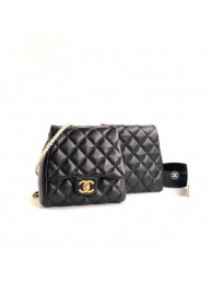 Copy Chanel Lambskin with Imitation Pearls Side Pack Bag AS0614 Black 2019 AQ03646