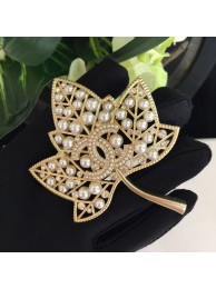 Copy Chanel Leaf Brooch AB0195 Gold/Pearly White/Gray 2018 AQ03951