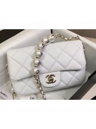 Copy Chanel Logo Chain Pearl Small Flap Bag AS1436 White 2020 AQ03184