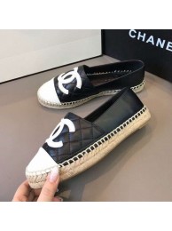 Copy Chanel Quilted Calfskin Flat Espadrilles G29762 Black/White 2020 Collection AQ04163