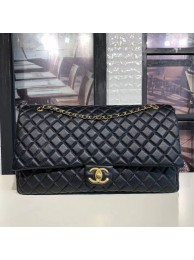 Copy Chanel Quilted Calfskin Maxi Classic Flap Boarding Bag A91169 Black/Gold 2020 Collection AQ02682