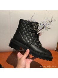 Copy Chanel Quilted Lambskin Chain CC Lace-ups Short Boots G36424 Black 2020 Collection AQ01128