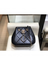 Copy Chanel Quilted Lambskin Small Drawstring Bucket Bag AS1801 Black/Gold 2020 Collection AQ00789