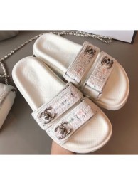 Copy Chanel Tweed CC Logo Magic Loop Mules Slipper Sandals White 2020 AQ03964