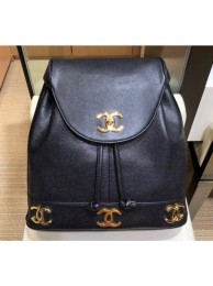 Copy Chanel Vintage CC Logo Flap Backpack Bag Black 2019 AQ04250