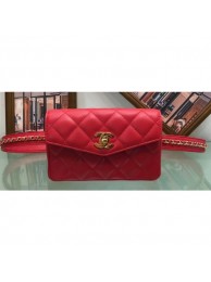 Copy Chanel Vintage Chain Belt Quilted Fanny Pack Waist Flap Bag Lambskin Red AQ01648