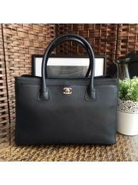 Copy Fashion chanel cerf tote bag in caviar leather black with silver hardware AQ04098