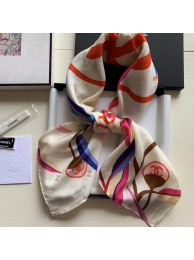 Copy Hot Chanel Silk Twill Square Scarf 90x90 AA6509 White 2020 Collection AQ00704