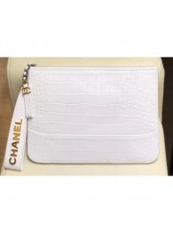 Copy Luxury Chanel Crocodile Embossed Calfskin Gabrielle Pouch Clutch Small Bag A84287 White 2019 AQ02795