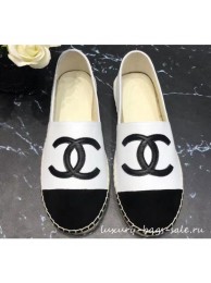 Copy Top Chanel CC Logo Lambskin and Suede Calfskin Espadrilles White/Black 2019 AQ00698