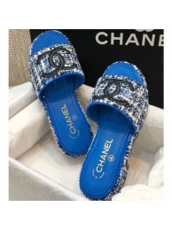 Copy Top Chanel Heel CC Logo Tweed Mules Blue 2020 AQ03485