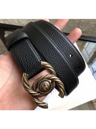 Copy Top Chanel Width 3cm Braided CC Logo Buckle Leather Belt Grained Black/Gold Belt AQ02262