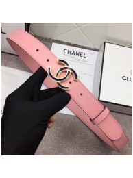 Designer Chanel Calf Leather Belt with Blue Buckle 30mm Width Pink 2018 AQ03637