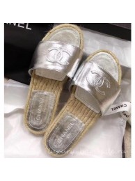 Designer Chanel CC Logo Leather Mules Slipper Sandals Espadrilles G34067 Silver 2019 AQ04270