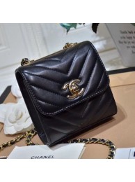 Designer Chanel Chevron Lambskin Clutch with Chain A81633 Black 2019 Collection AQ01353