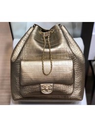 Designer Chanel Crocodile Embossed Calfskin Large Backpack Bag AS0800 Metallic Gold 2019 AQ03906