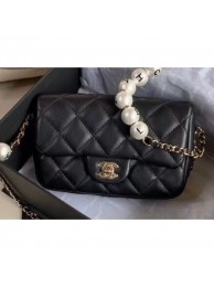 Designer Chanel Logo Chain Pearl Small Flap Bag AS1436 Black 2020 AQ00989