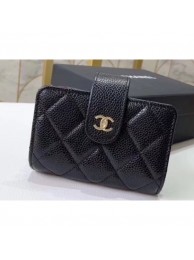 Designer Chanel Small Card Holder 31522 Grained Calfskin Black AQ04043