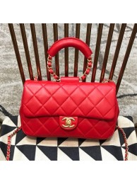 Designer Copy Chanel Quilted Lambskin Medium Flap Bag with Ring Top Handle AS1358 Red 2020 Collection AQ02644