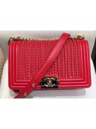 Designer Imitation Chanel Embroidered Boy Medium Flap Bag Red 2019 AQ01630