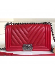 Designer Knockoff Chanel Caviar Leather Chevron Boy Flap Medium Bag Red/Silver AQ03176