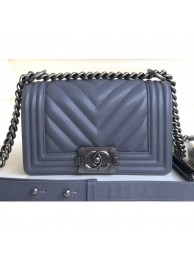Designer Replica Chanel Caviar Leather Chevron Boy Flap Small Bag Gray 2018 AQ03542