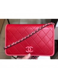 Designer Replica Chanel Lambskin Wallet On Chain WOC Bag AP0059 Red 2019 AQ00625