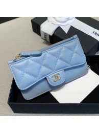 Fake 1:1 Chanel Quilted Lambskin Zipped Classic Card Holder AP0767 Blue 2019 Collection AQ01946