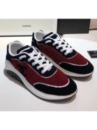 Fake 1:1 Chanel Terry-cloth & Goatskin Classic Sneaker Deep Red/Black 2020 Collection AQ02371