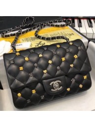 Fake Best Chanel Lambskin 18k Charms Mini Classic Flap Bag A69900 Black 2018(Silver-Tone Metal) Collection AQ02940