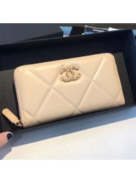 Fake Chanel 19 Goatskin Long Zipped Wallet AP1063 Apricot 2019 Collection AQ04230