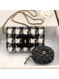 Fake Chanel 19 Houndstooth Tweed Wallet on Chain WOC and Coin Purse Black/White 2019 Collection AQ03190