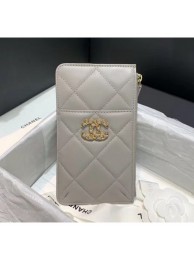 Fake Chanel 19 Phone and Card Holder in Lambskin AP1182 Grey 2020 Collection AQ03480