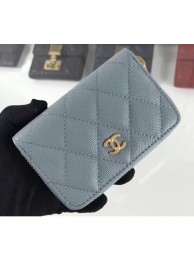 Fake Chanel Caviar Leather Classic Zipped Card Holder A69271 Light Gray AQ03979