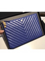 Fake Chanel Caviar Leather Owl Charms Chevron Pouch Clutch Large Bag A82545 Blue 2018 AQ03880