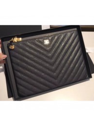 Fake Chanel Caviar Leather Owl Charms Chevron Pouch Clutch Small Bag A82545 Black 2018 AQ00652