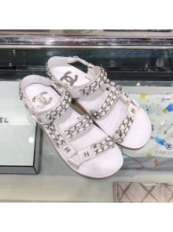 Fake Chanel Chain Leather Strap Flat Sandals White 2020 Collection AQ03092