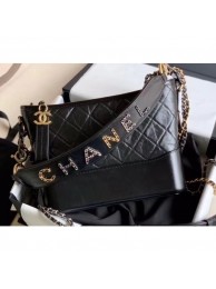 Fake Chanel Chain Logo Handle Gabrielle Medium Hobo Bag AS1582 Black 2020 AQ01565