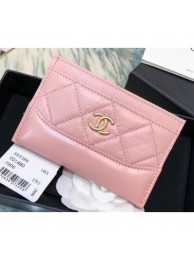 Fake Chanel Chevron Aged Calfskin Gabrielle Card Holder A84386 Pink AQ04108