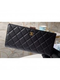 Fake Chanel Classic Bi-fold Wallet Clutch Bag With Handle Strap A70525 Grained Calfskin Black/Gold AQ02296