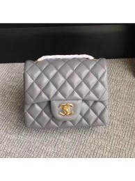 Fake Chanel Classic Flap Mini Bag A1115 in Lambskin Leather Grey with Golden Hardware AQ02340